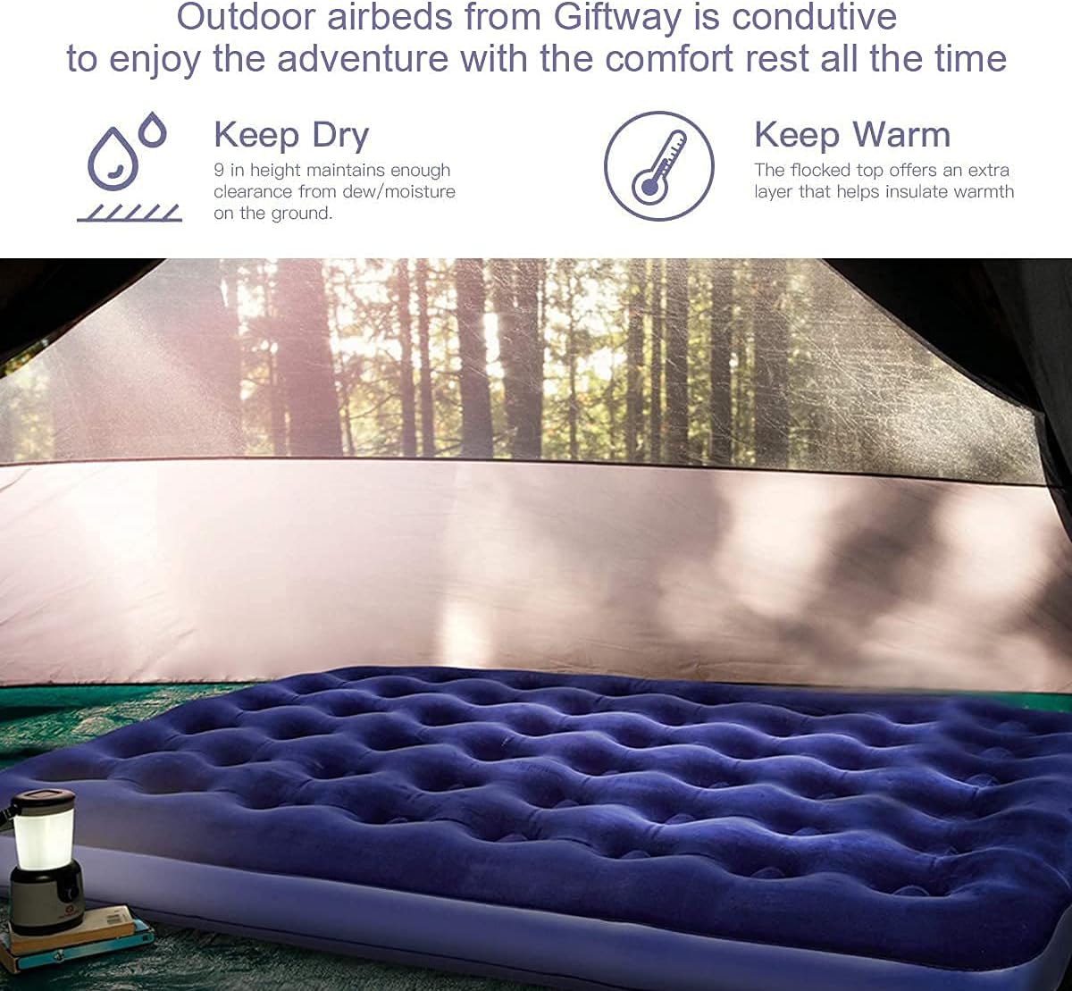 Queen Camping Air Mattress Inflatable Air Bed with Flocked Top Foldable M677
