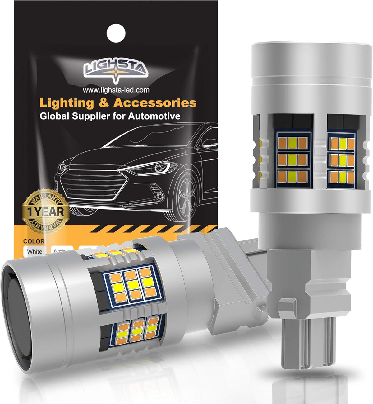 7443 7444 T20 992 7444NA Switchback LED Bulbs Dual Color Amber Yellow Turn Signal White Daytime Running Parking Lights Pack of 2 A67229