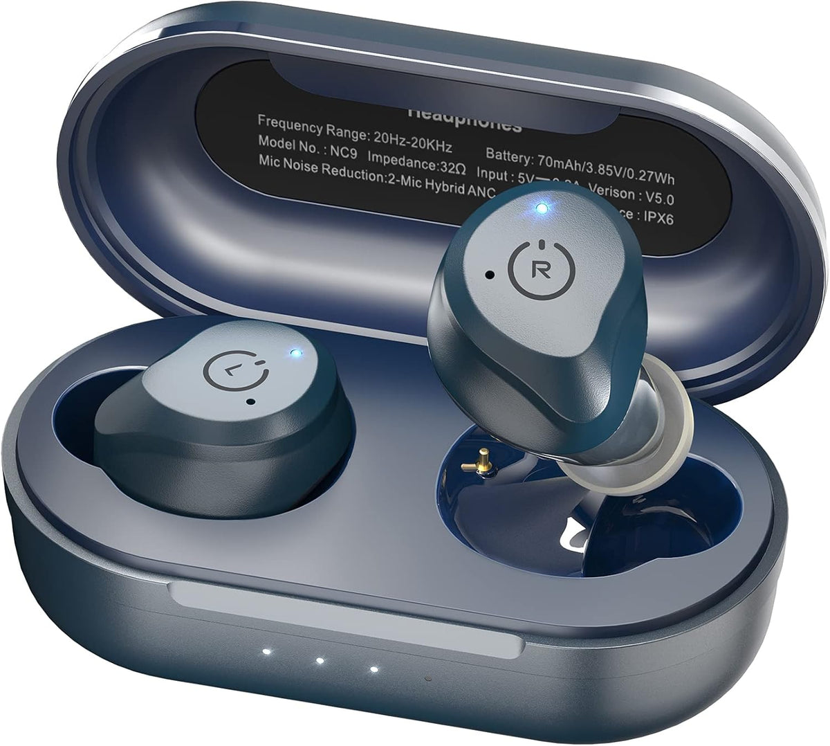 Hybrid Active Noise Cancelling Wireless Earbuds, IPX6 Waterproof Bluetooth 5.0 Black R45805