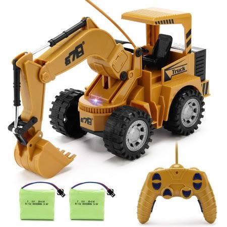 Remote Control Excavator Toy 4WD 5 Channel 1:24 RC Construction Excavator with LED Light U3941