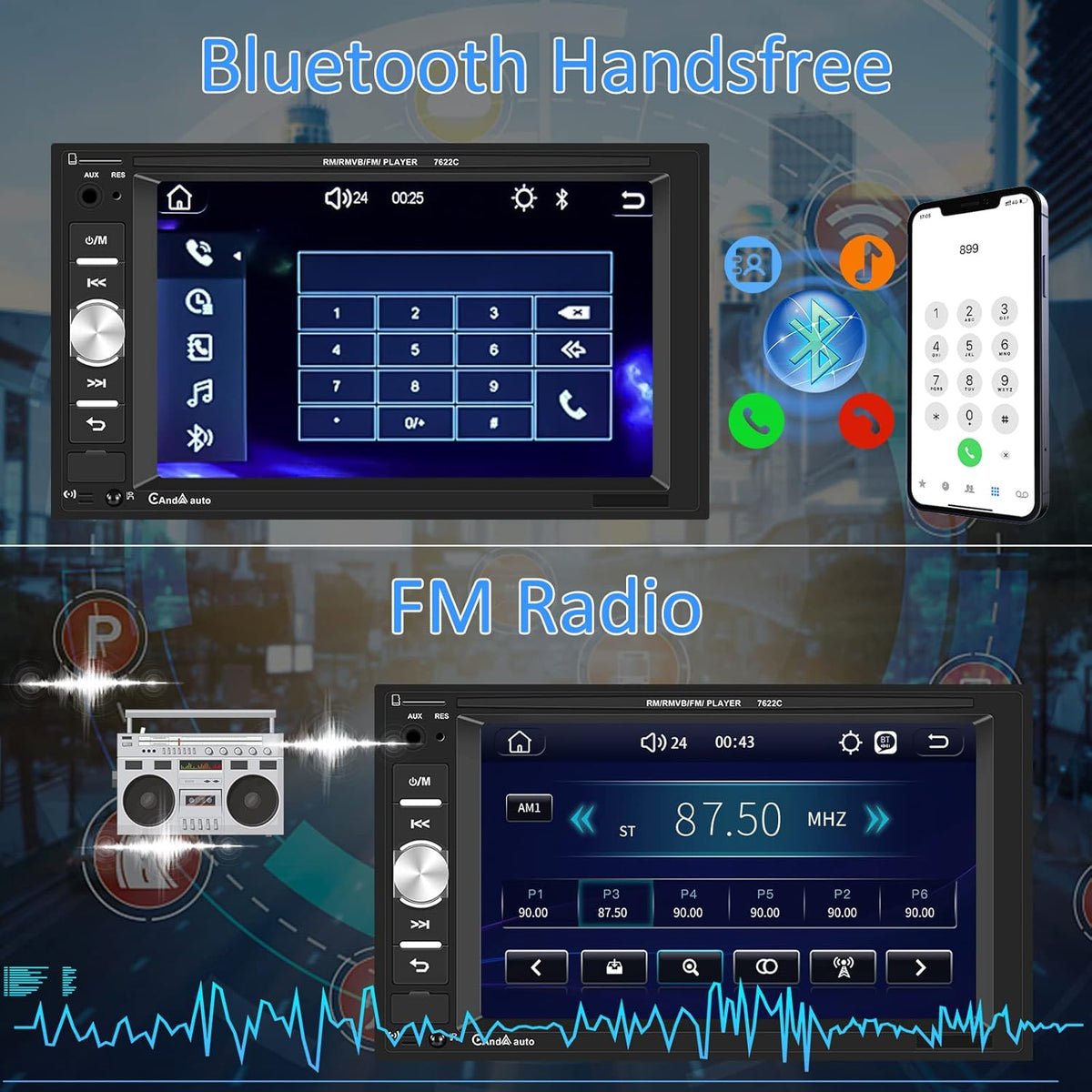 6.2 Inch Double Din Car Stereo with Carplay Android Auto H611477