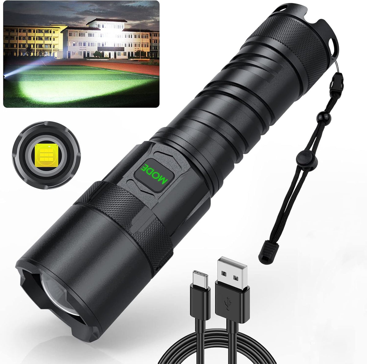 Rechargeable LED Flashlight 100000 High Lumens 5 Modes Zoomable IPX6 Waterproof R9896