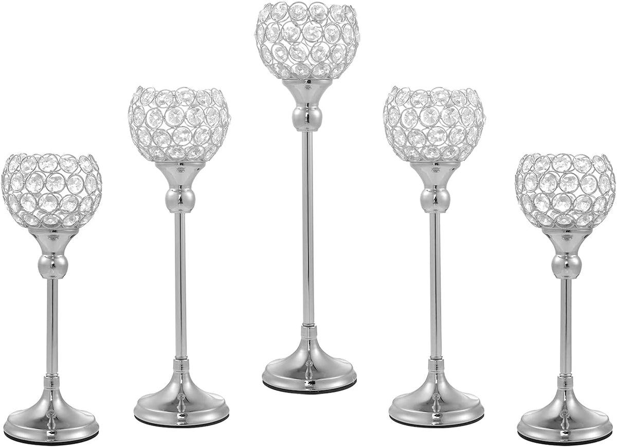 Gold Crystal Candle Holder, 5Pcs Tea Light Candlestick Holders C786