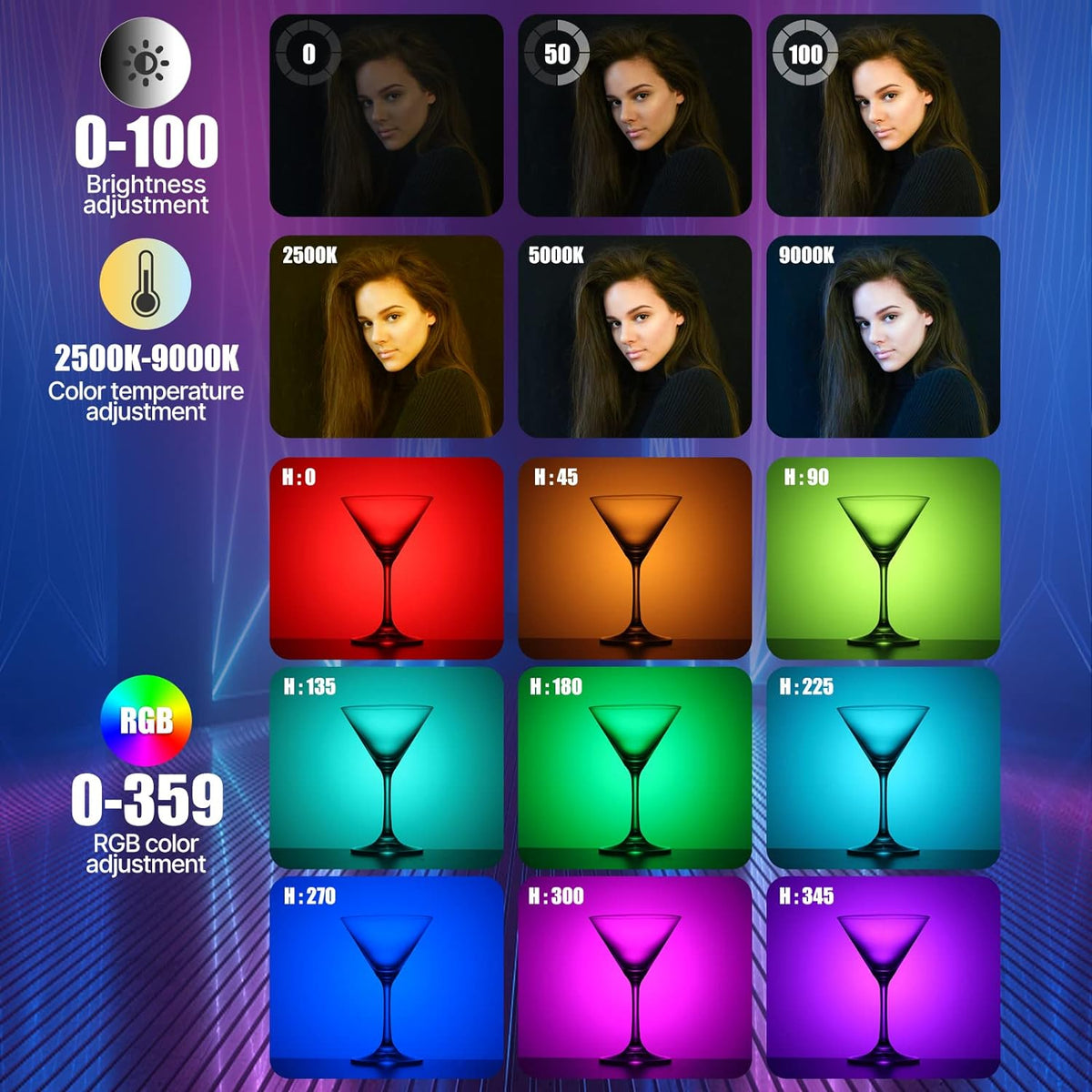Handheld RGB LED Video Light Wand 2500-9000K Dimmable B311582