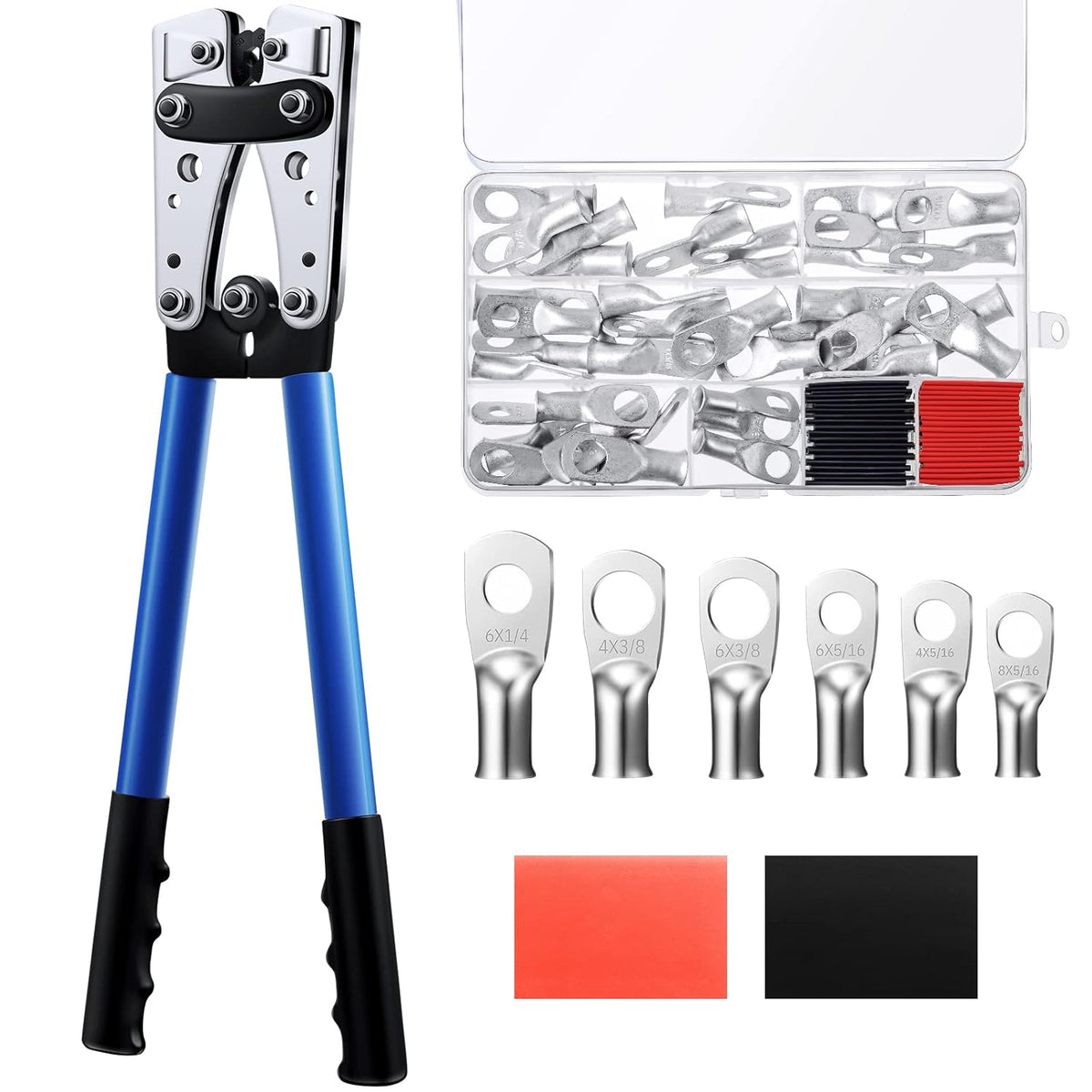 Battery Cable Lug Crimping Tool with Copper Lugs and Heat Shrink Tubing H948