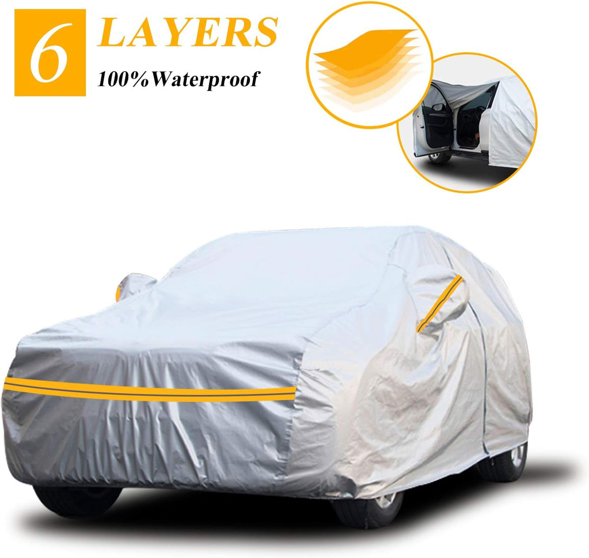 SUV Car Cover Waterproof All Weather 6 Layers with Zipper Cotton Q592