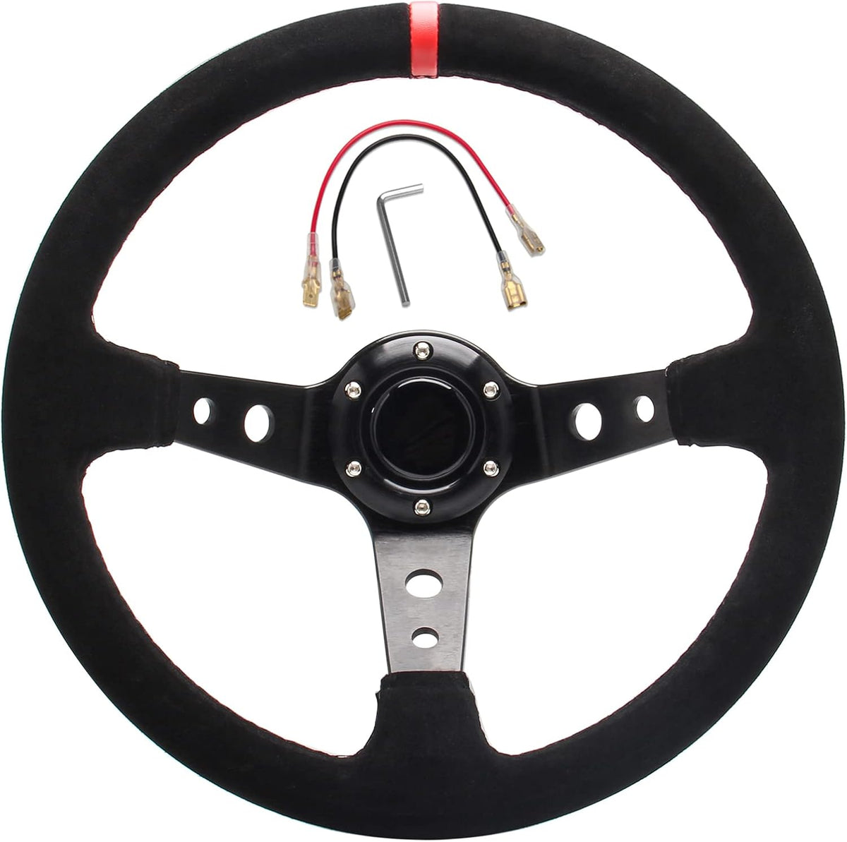 Universal Racing Steering Wheel Suede Deep Dish 350mm 6 Bolts with Horn Button W6281