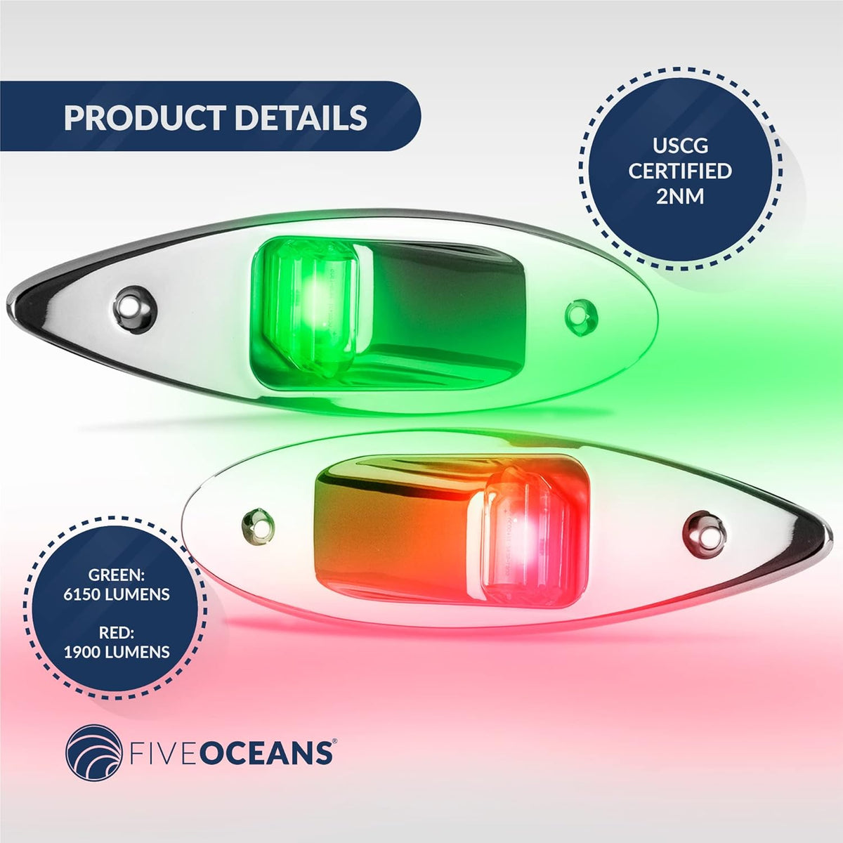 LED Navigation Side Lights, Green and Red, Stainless Steel, 12 Volts H663109