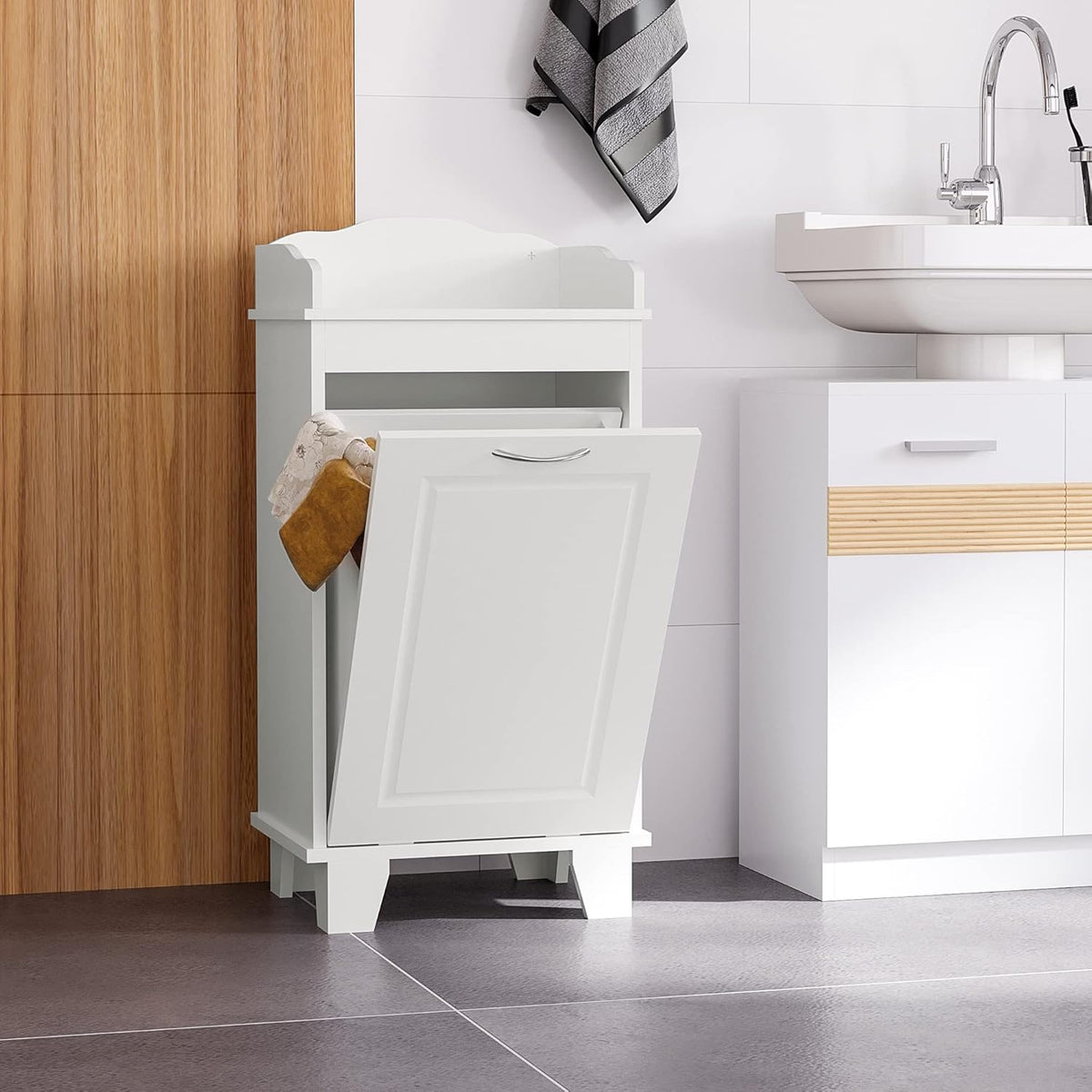 White Free Standing Laundry Hamper Q187688