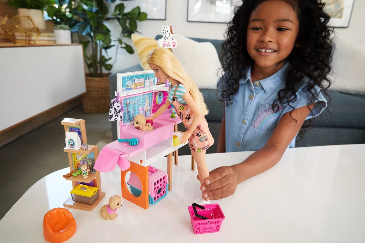 Barbie Doll and Pet Boutique Playset with 4 Pets P67195