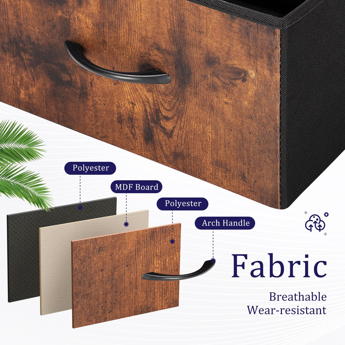 Black 5 Drawer Fabric Dresser with Wood Top F4595