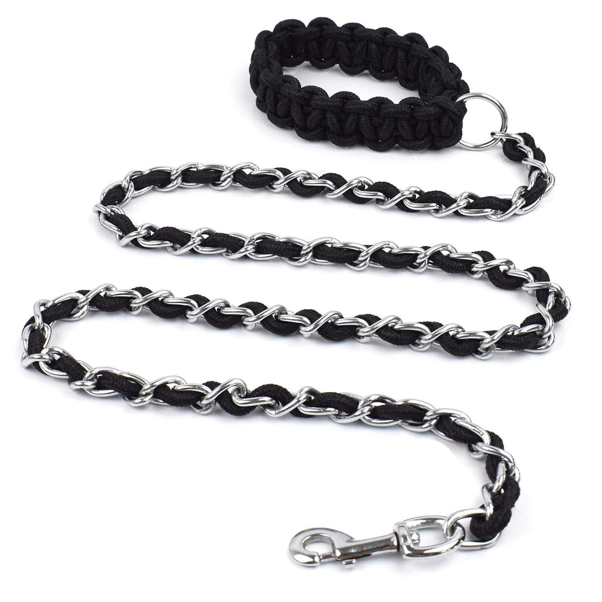 Chew Proof 5.5ft Heavy Duty Dog Leash Metal Chain Lead with Soft Rope Handle Q7259