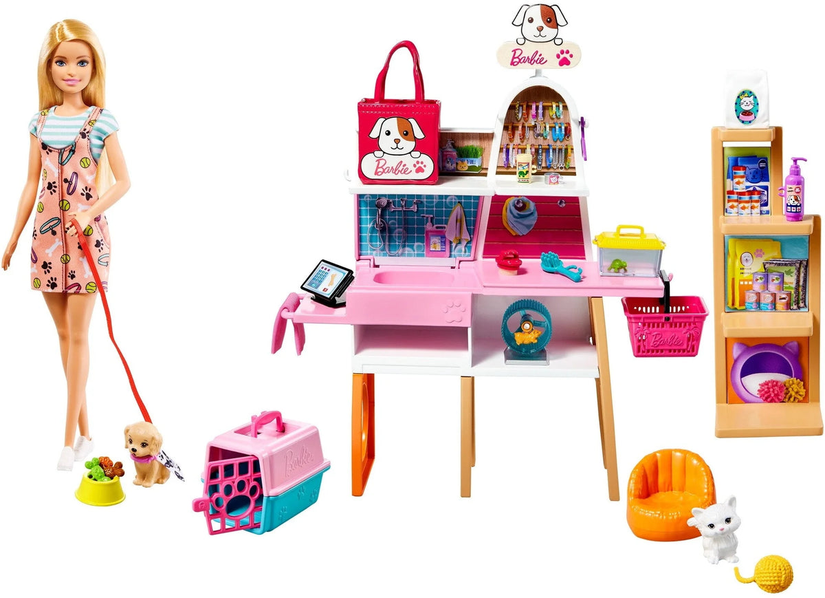 Barbie Doll and Pet Boutique Playset with 4 Pets P67195