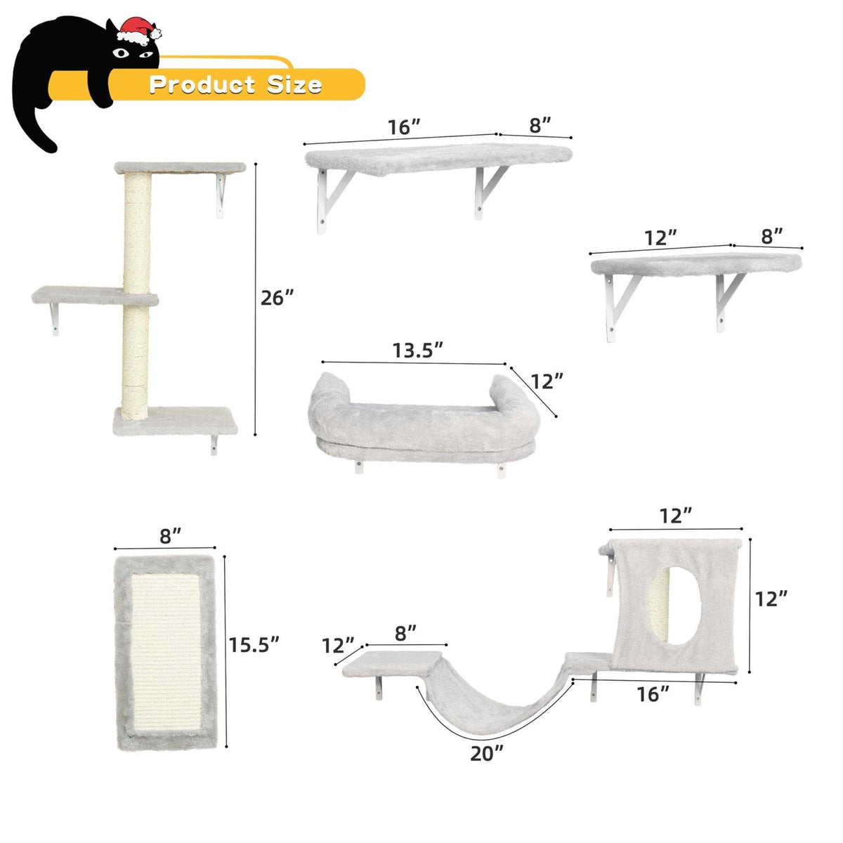 6 Pcs Wall-Mounted Cat Shelves E18069