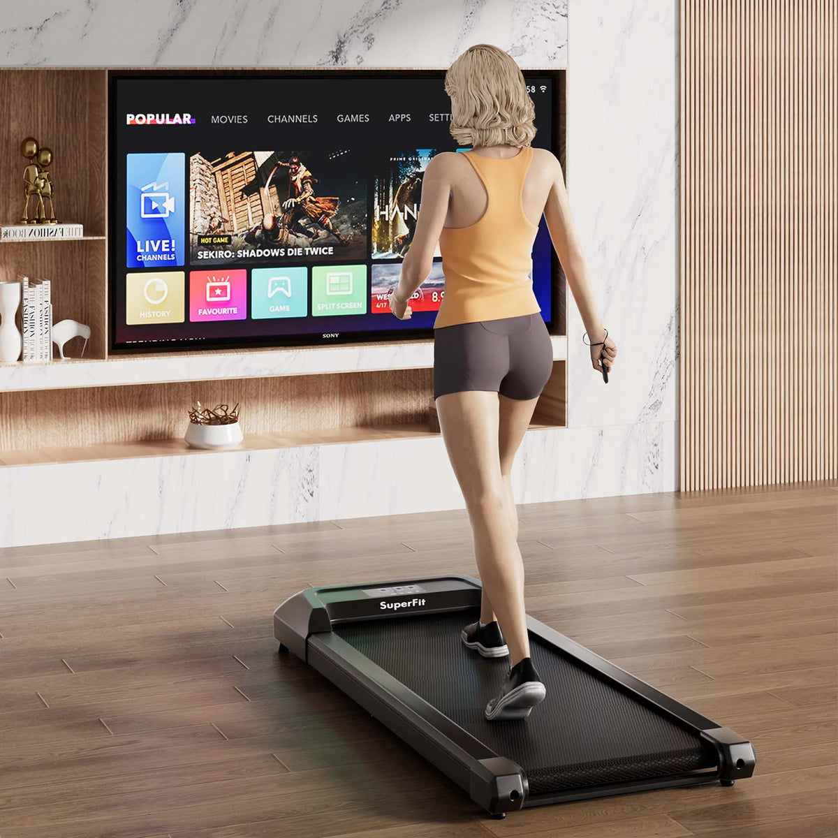 0.6-3.8MPH Walking Pad Under Desk Treadmill with Remote Control and LED Display Black S8269
