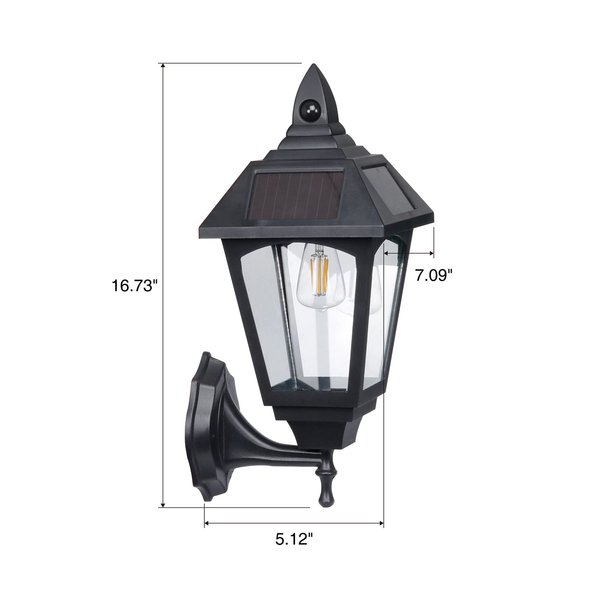 Motion Sensor Solar Wall Lantern with Filament Bulb, Black J78410