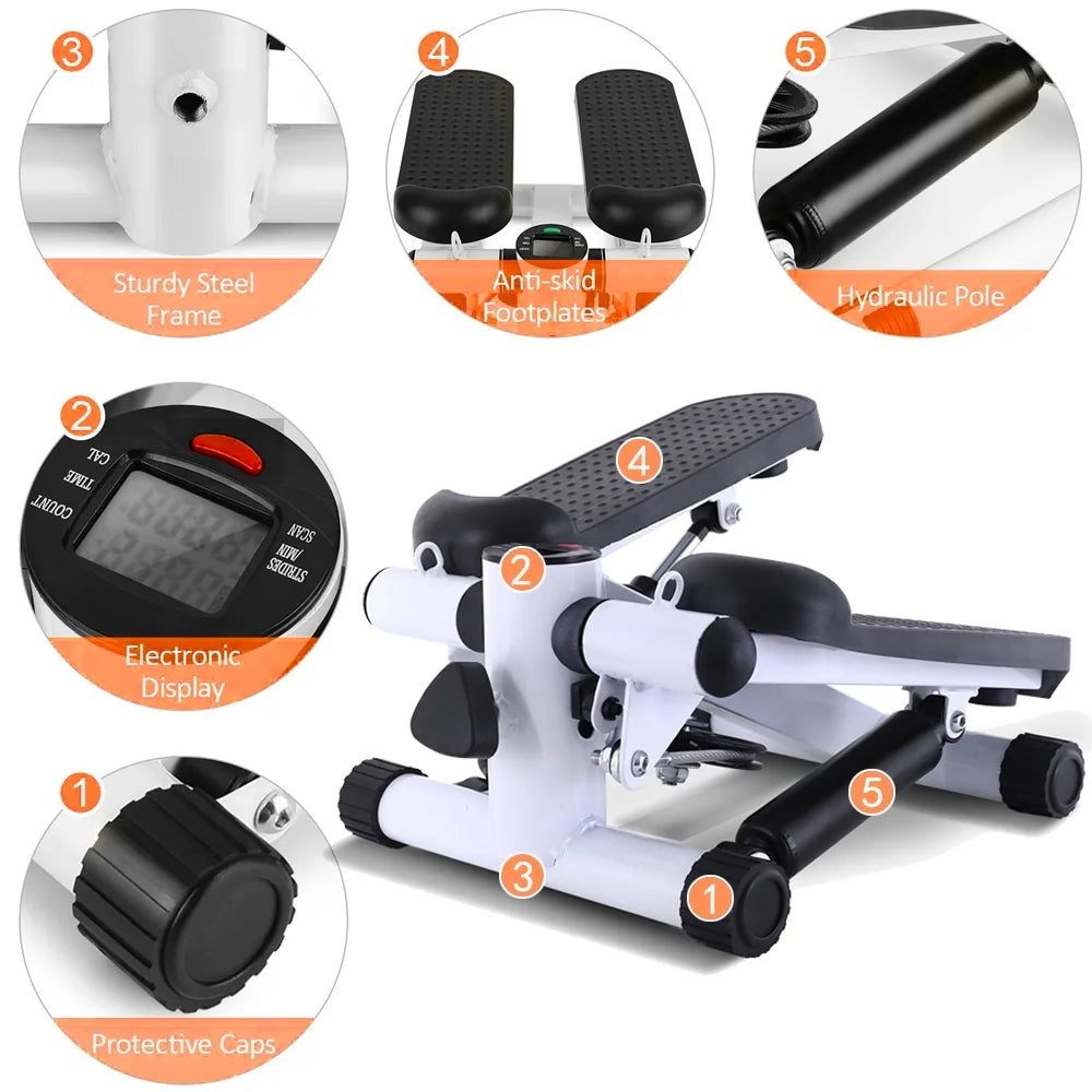 Gray Mini Stepper Air Stair Climber Exercise Machine with Resistance Band W203
