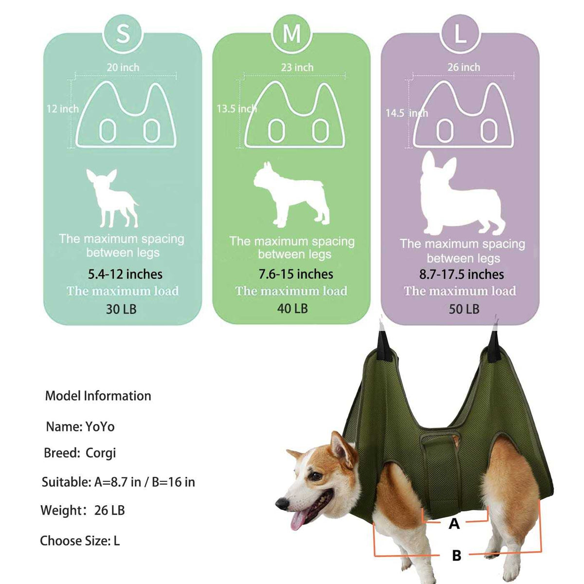 Breathable Dog Grooming Hammock Harness with Nail Clippers L500