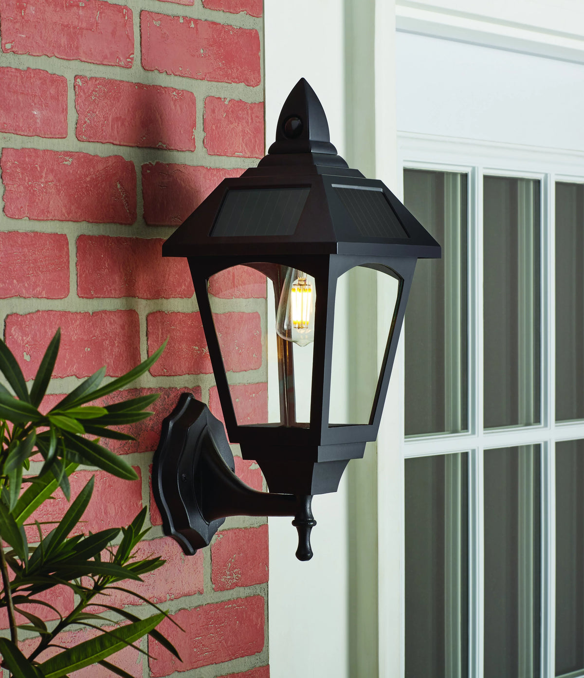 Motion Sensor Solar Wall Lantern with Filament Bulb, Black J78410