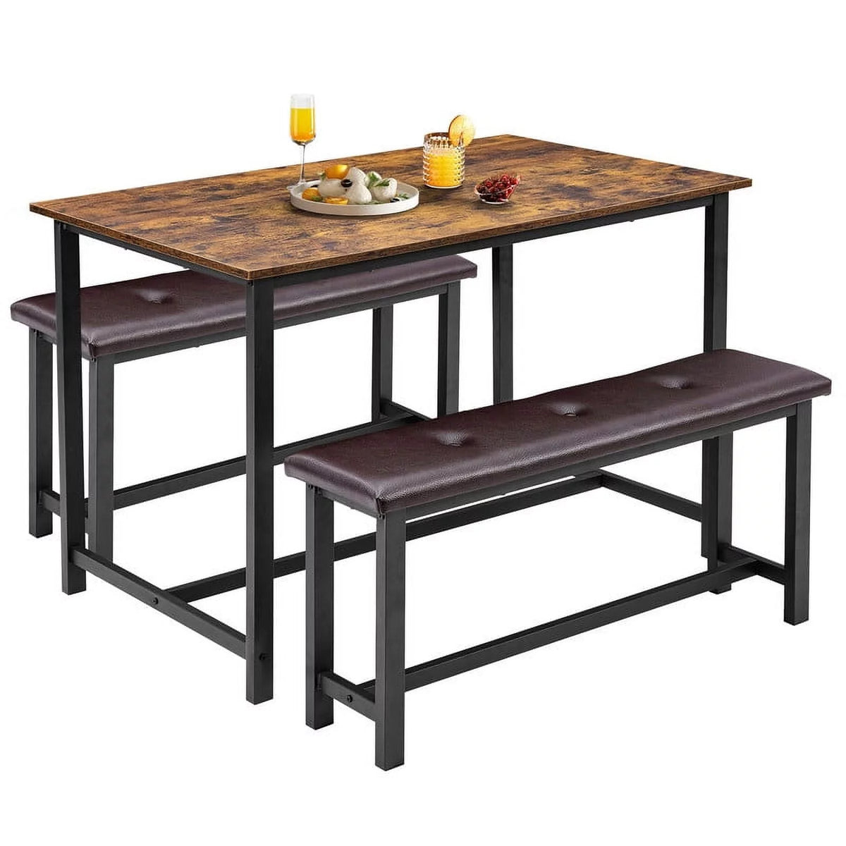 3 Piece Dining Table Set with Upholstered Benches C99257