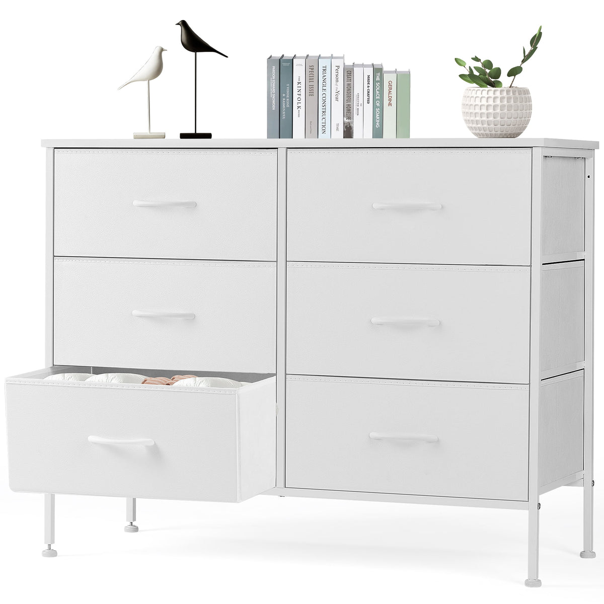 Black 5 Drawer Fabric Dresser with Wood Top F4595