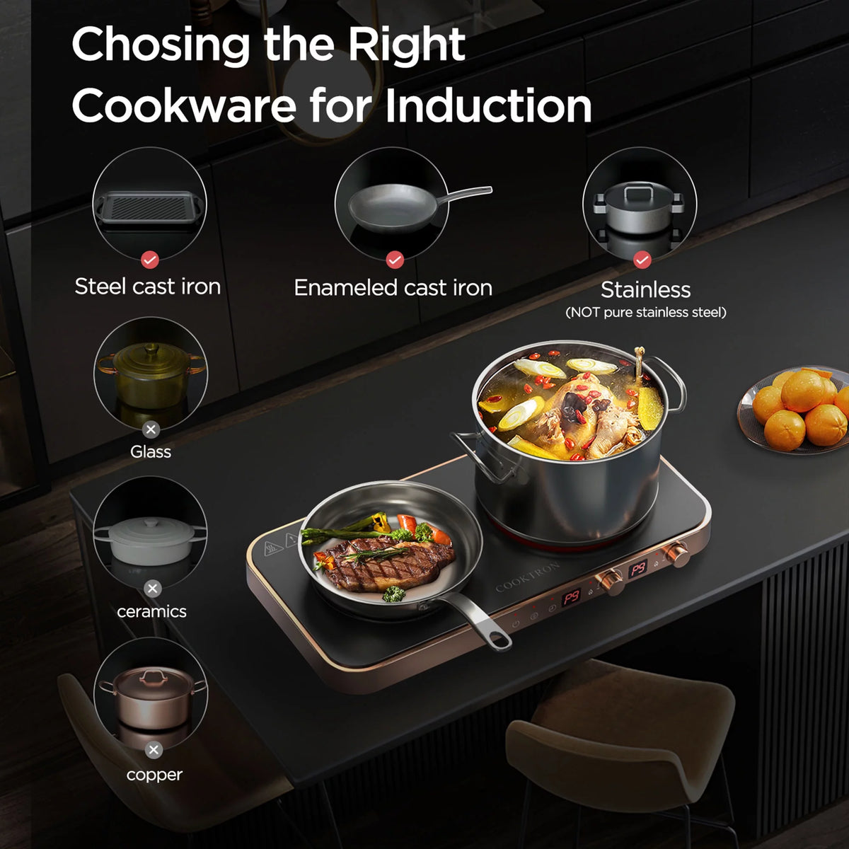 Portable Induction Cooktop Electric Stove & Cast Iron Griddle S875472