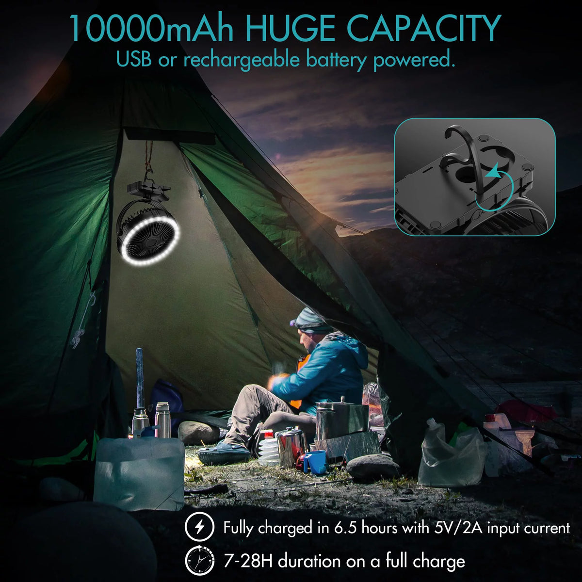 Rechargeable Clip-On Fan with LED Lights P12289