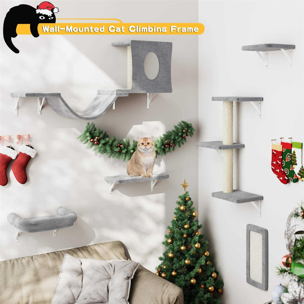 6 Pcs Wall-Mounted Cat Shelves E18069