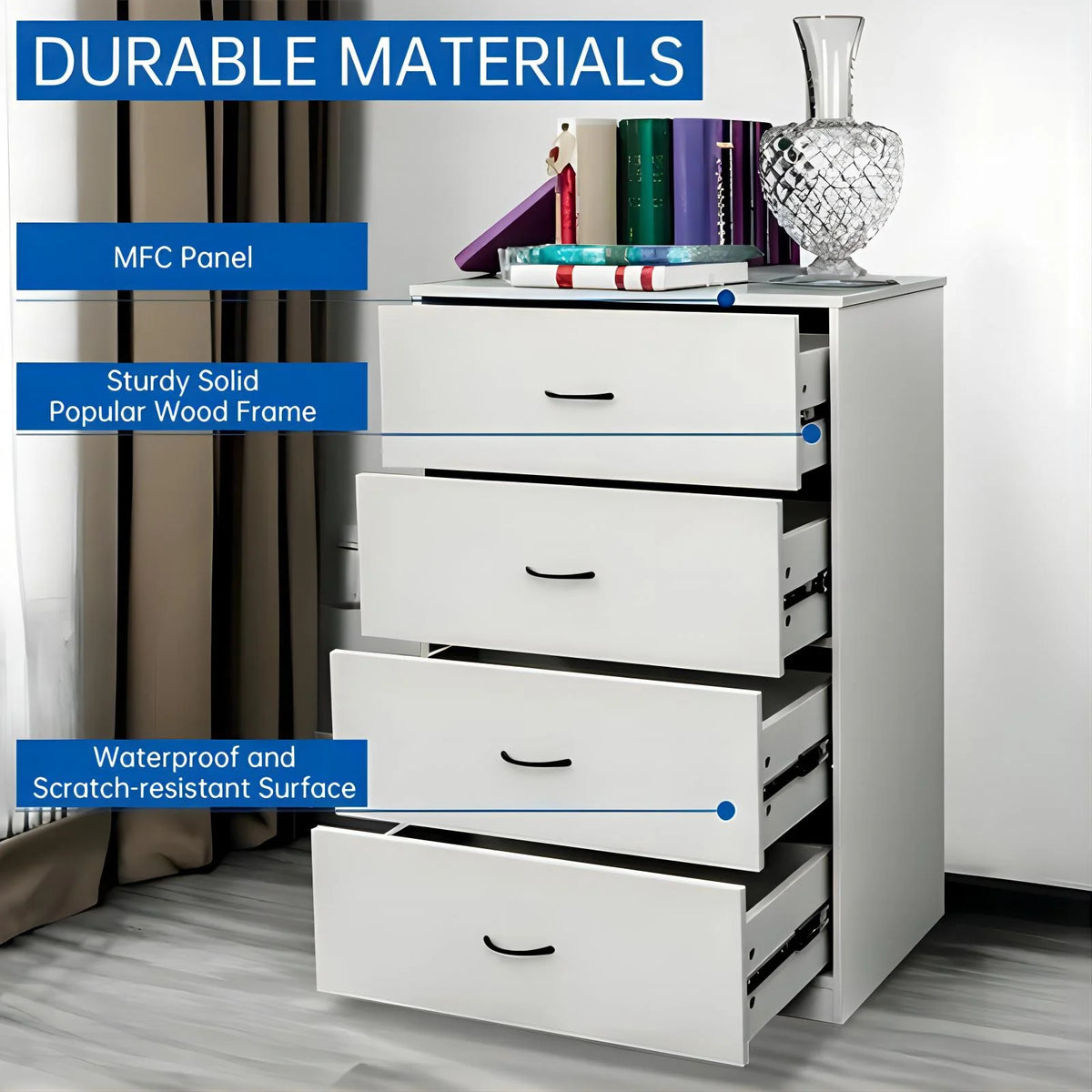4 Drawer Light Gray Wood Dresser U168296
