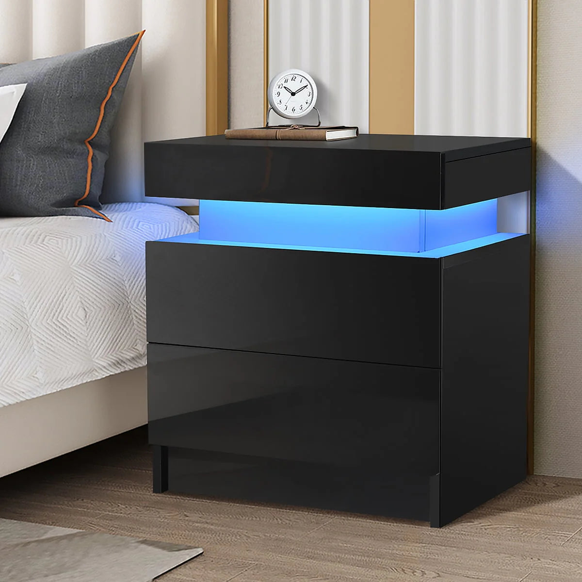 White 2 Drawer High Gloss Nightstand K846759