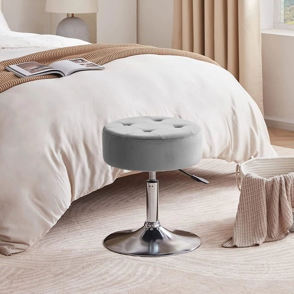 White Swivel PU Leather Vanity Stool W71068