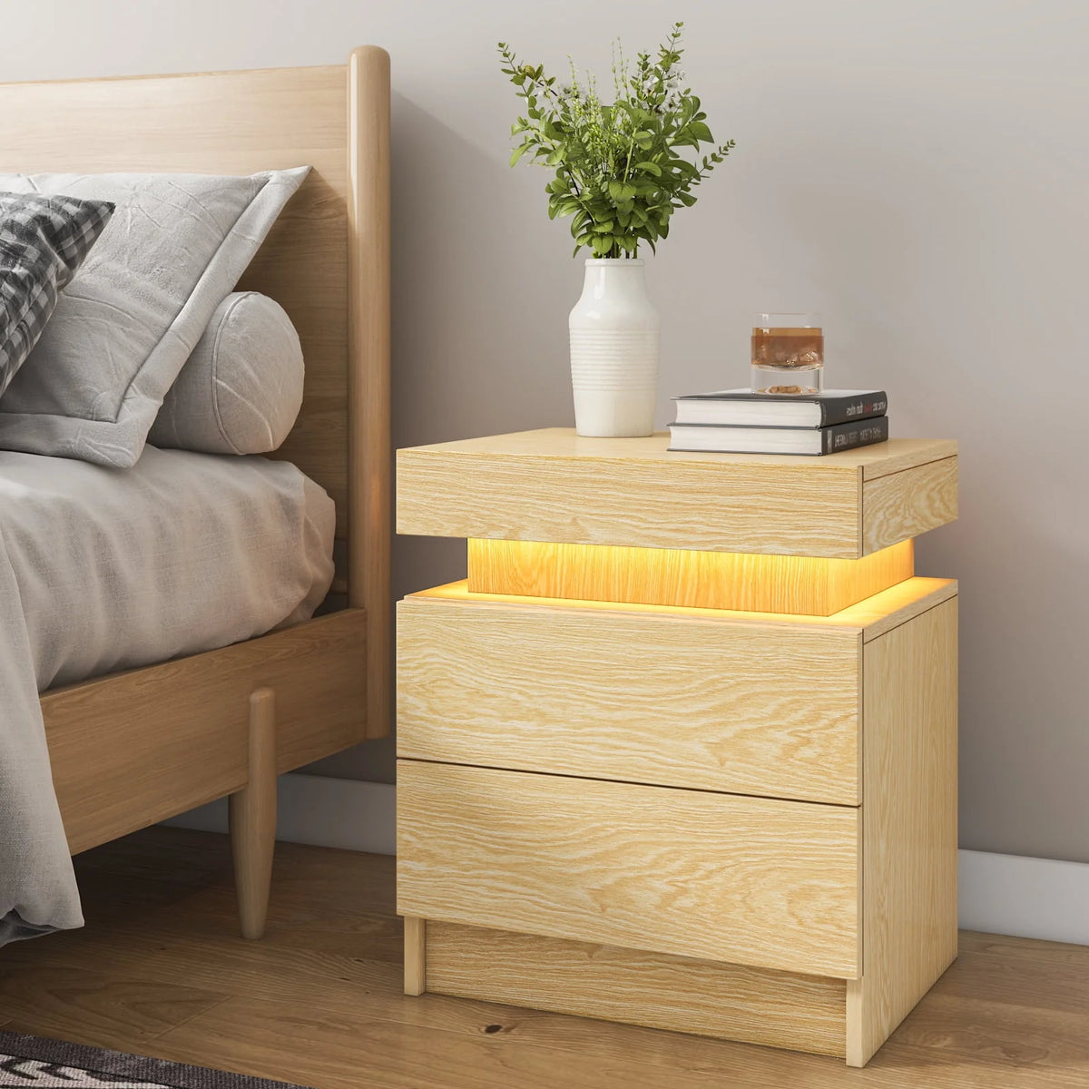 White 2 Drawer High Gloss Nightstand K846759