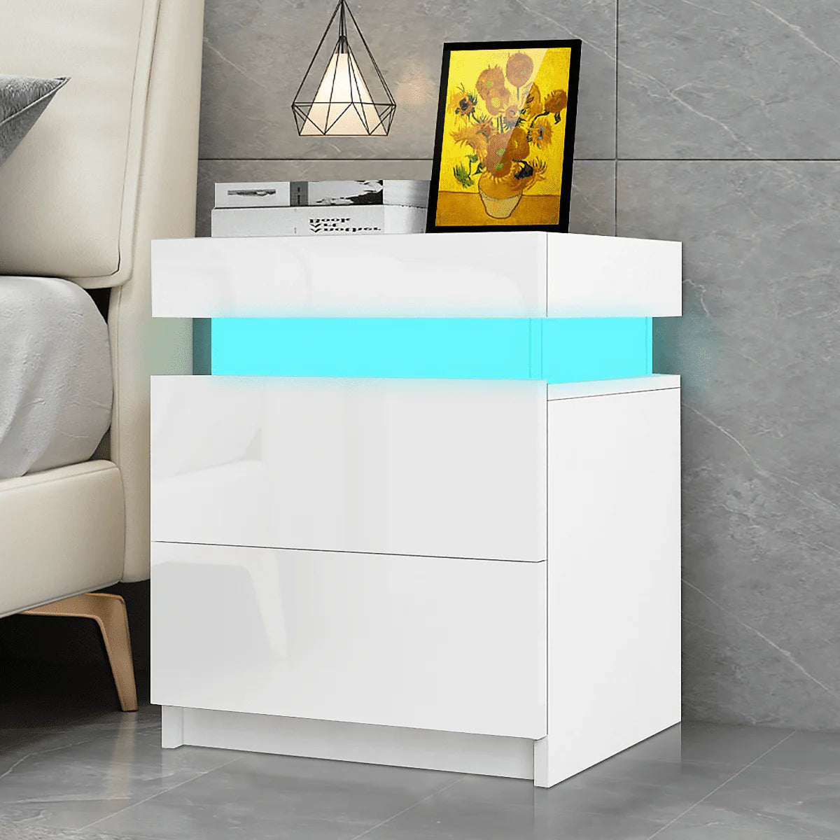 White 2 Drawer High Gloss Nightstand K846759