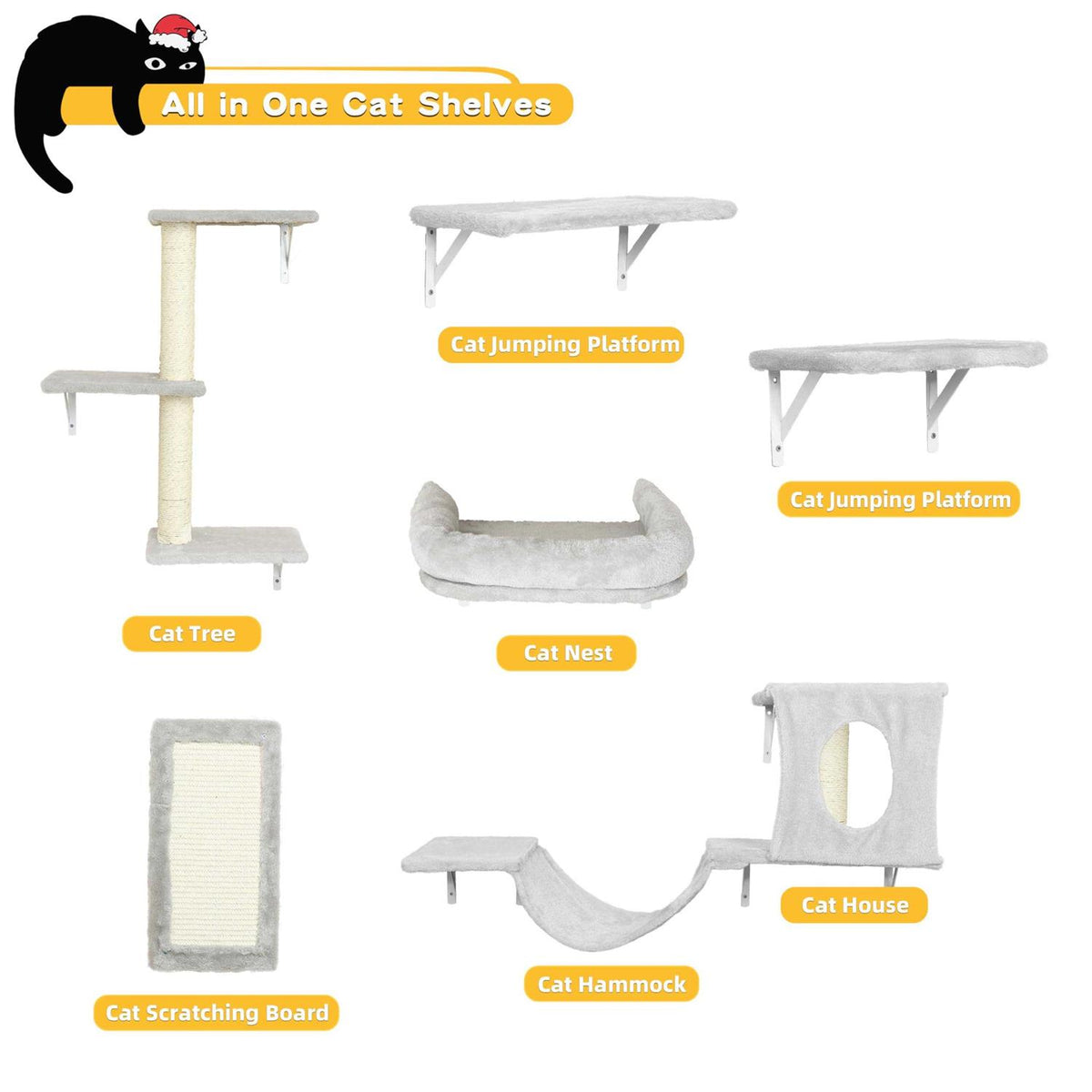 6 Pcs Wall-Mounted Cat Shelves E18069