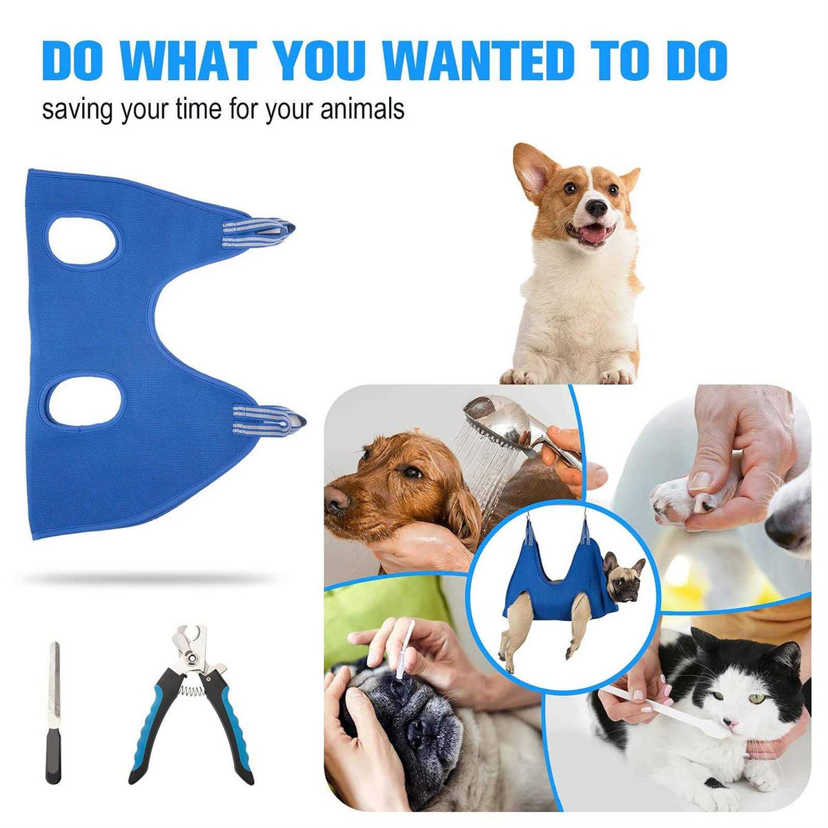 10 in 1 Pet Grooming Hammock Harness with Nail Clippers A1786
