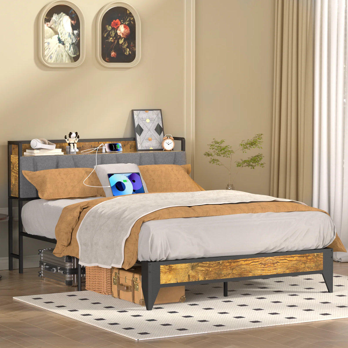 Queen Bed Frame with Headboard and Storage K309
