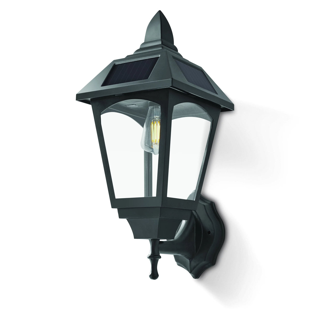 Motion Sensor Solar Wall Lantern with Filament Bulb, Black J78410