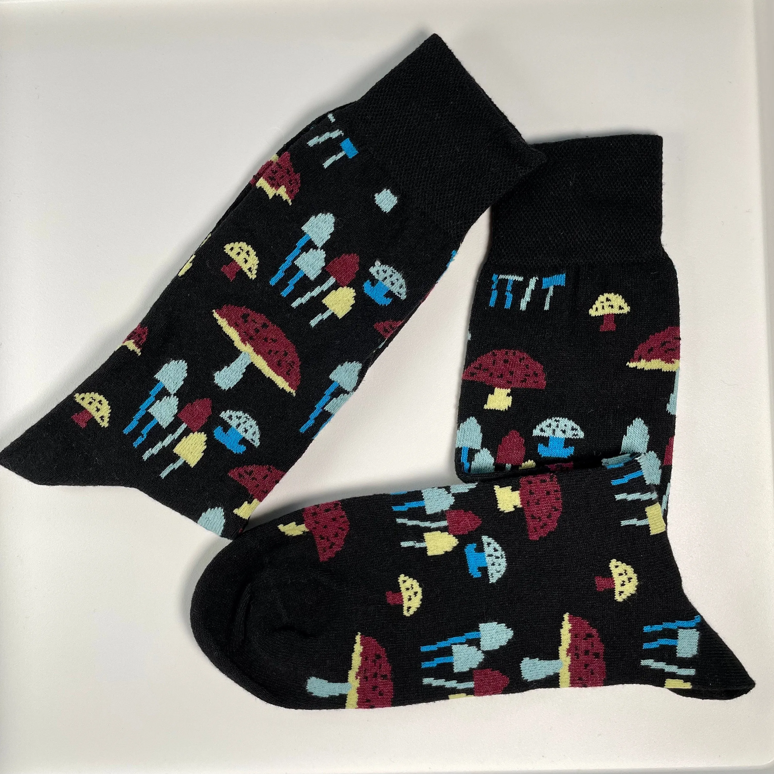 Mushroom Socks with Red Pepper and Polka Dot Socks Set 4 Pair Pattern Socks Cotton made Custom Socks for Groomsmen Socks for Fun